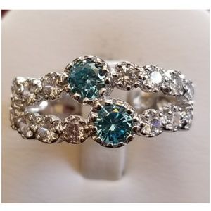 Genuine 4ct Aquamarine and White Sapphire Ring 9